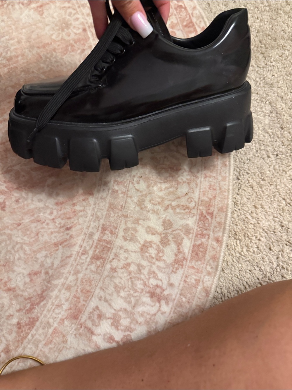 Prada Black Patent Lace-Up Chunky Boots - Picture 2 of 14